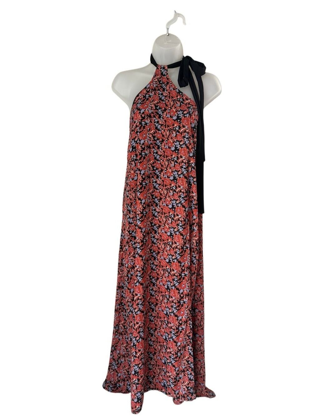 Lulus Floral Black Neck Tie Halter Maxi Dress